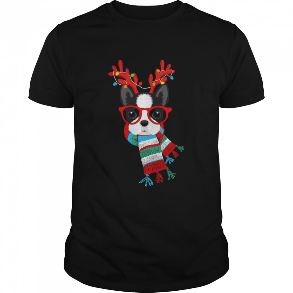 Boston Terrier Xmas Holidays Reindeer Christmas Lights shirt Classic Men's T-shirt