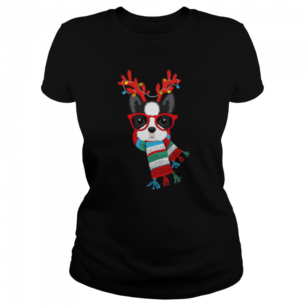 boston terrier xmas holidays reindeer christmas lights shirt classic womens t shirt