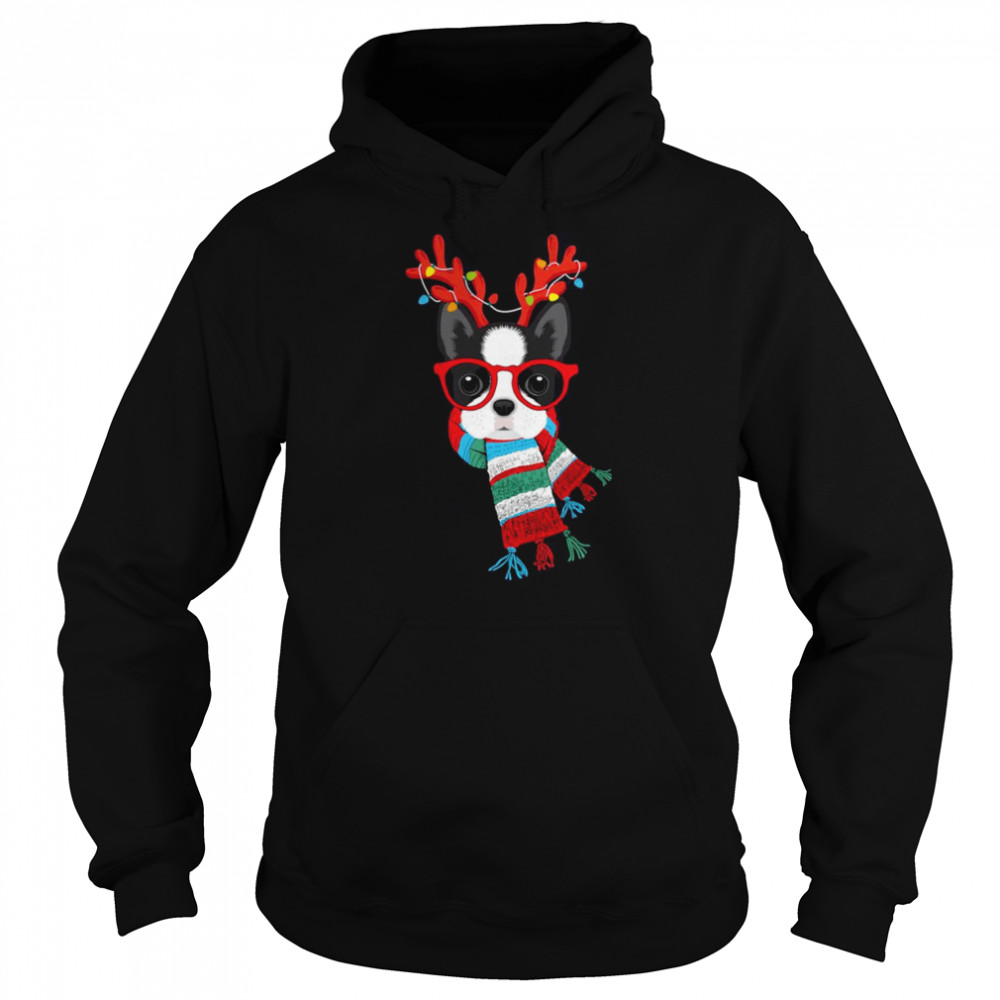 Boston Terrier Xmas Holidays Reindeer Christmas Lights shirt Unisex Hoodie