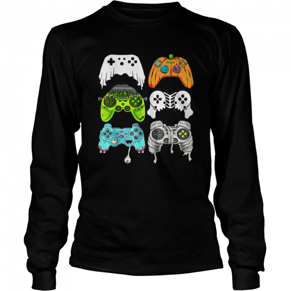 Celbrate Halloween Skeleton Zombie Gaming Controllers Mummy T- Long Sleeved T-shirt