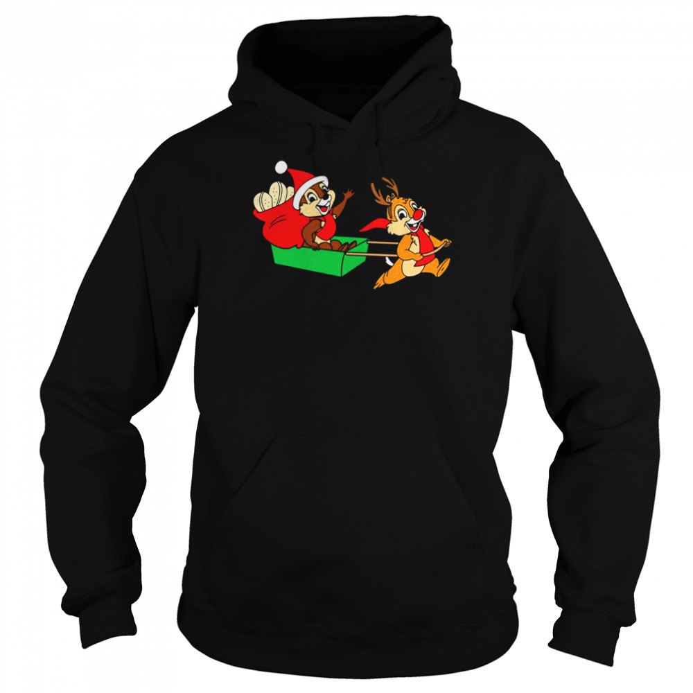 chip and dale on a christmas sleigh shirt unisex hoodie