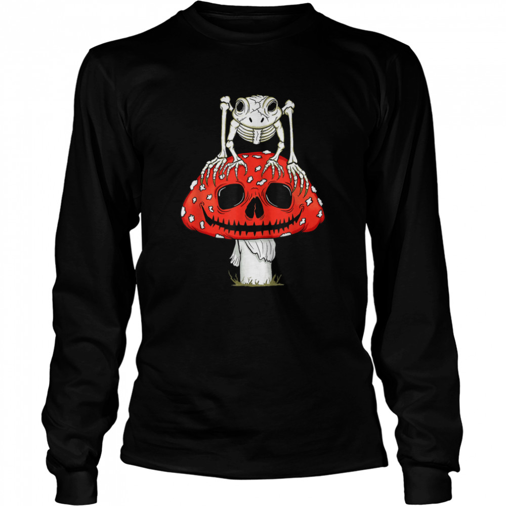 Cottagecore Skeleton Frog Skull Mushroom Goth Halloween T- Long Sleeved T-shirt