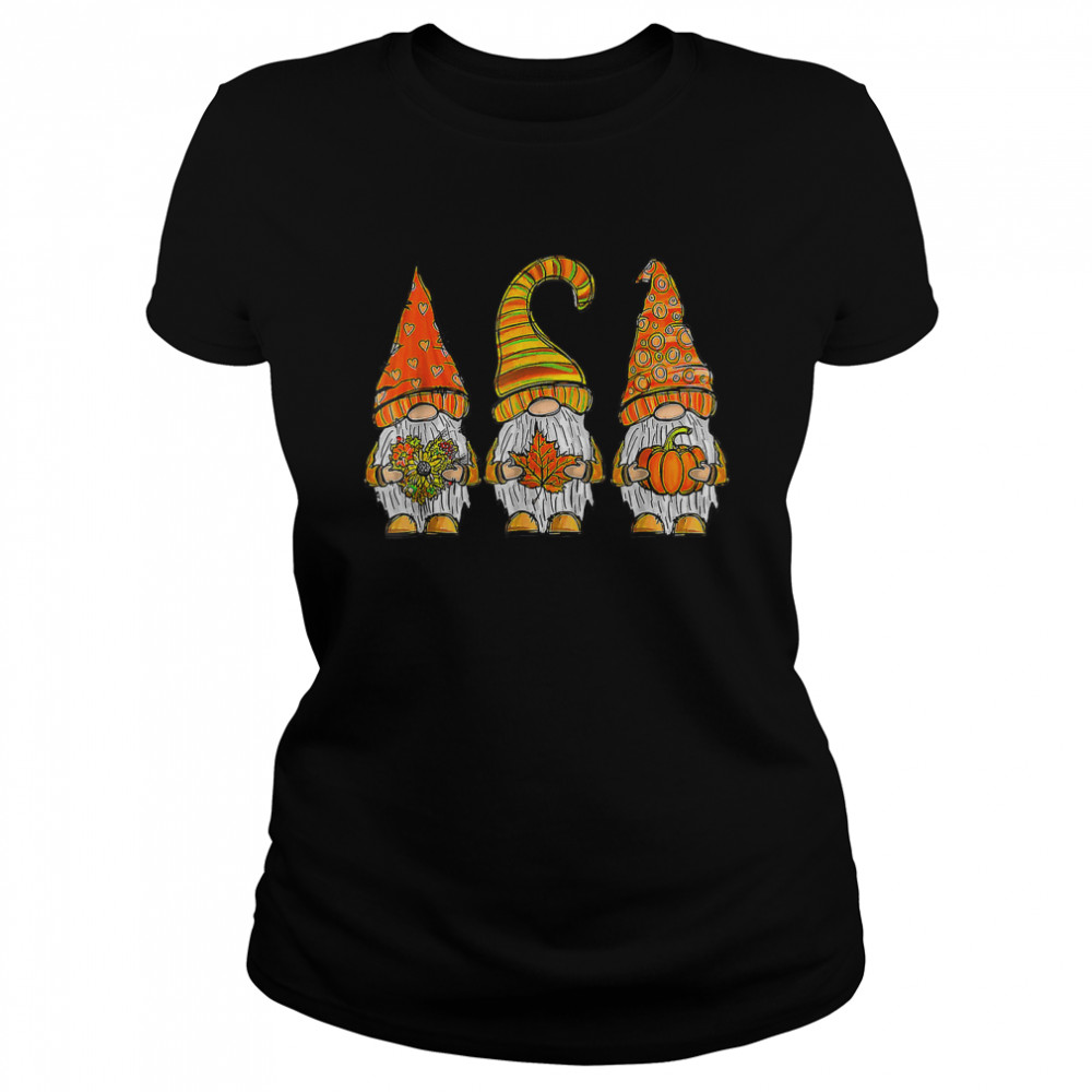 Cute Gnomes With Pumpkin Halloween Autumn Fall Lover Gift T- Classic Women's T-shirt