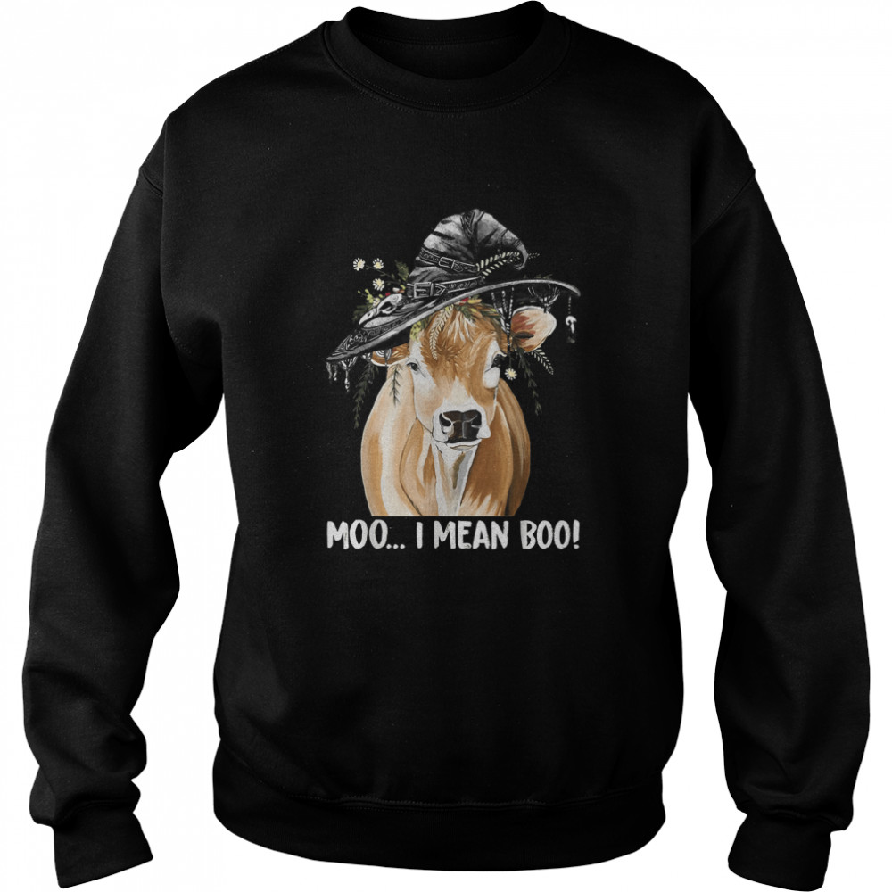 funny cow witch halloween moo i mean boo t unisex sweatshirt