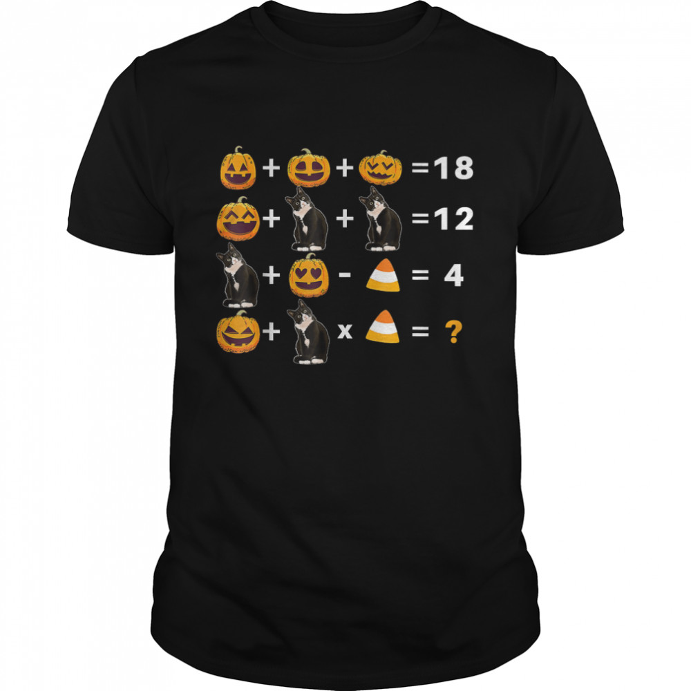 Funny Quiz Math Teacher Pumpkins And Cat For Halloween T- Classic Men's T-shirt