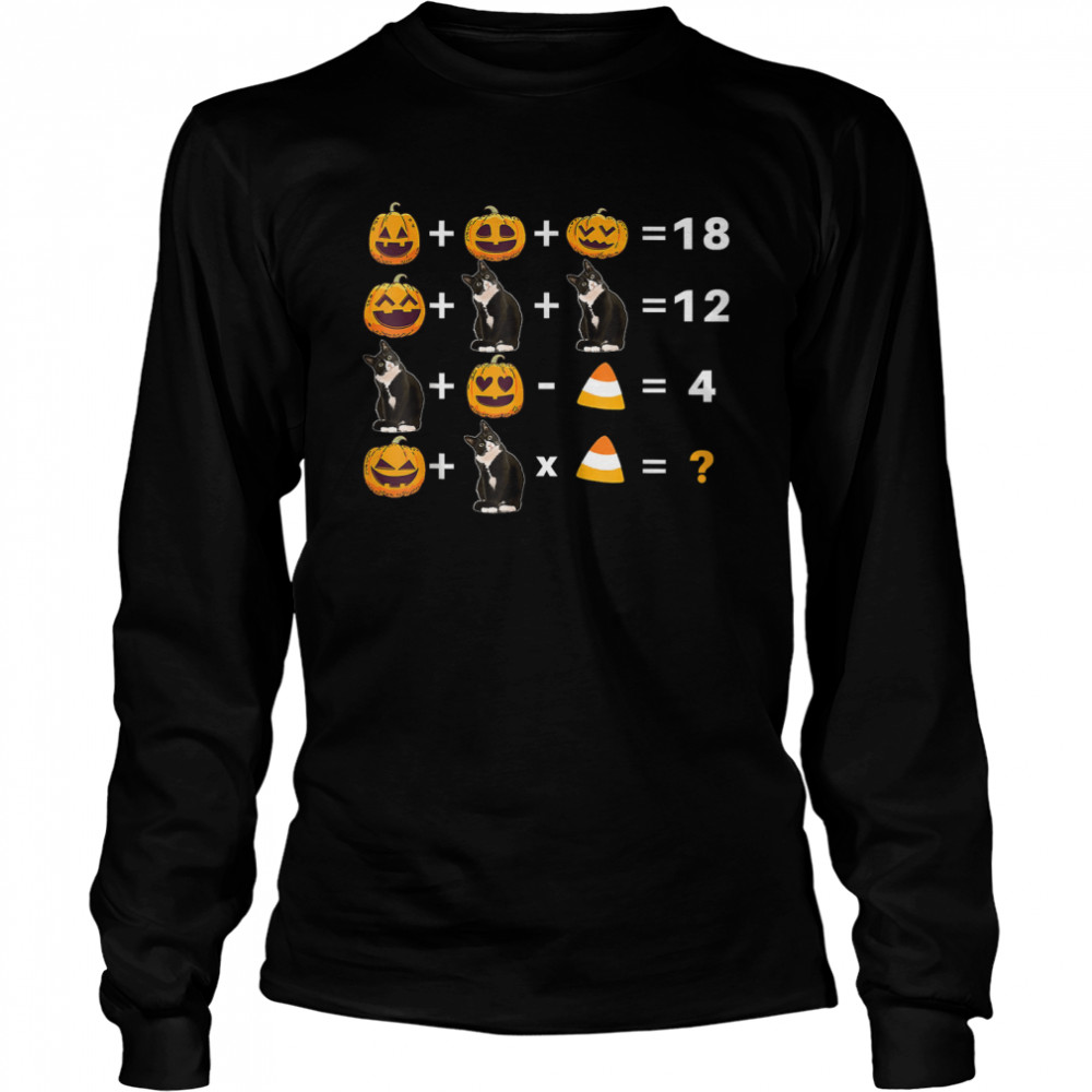 funny quiz math teacher pumpkins and cat for halloween t long sleeved t shirt