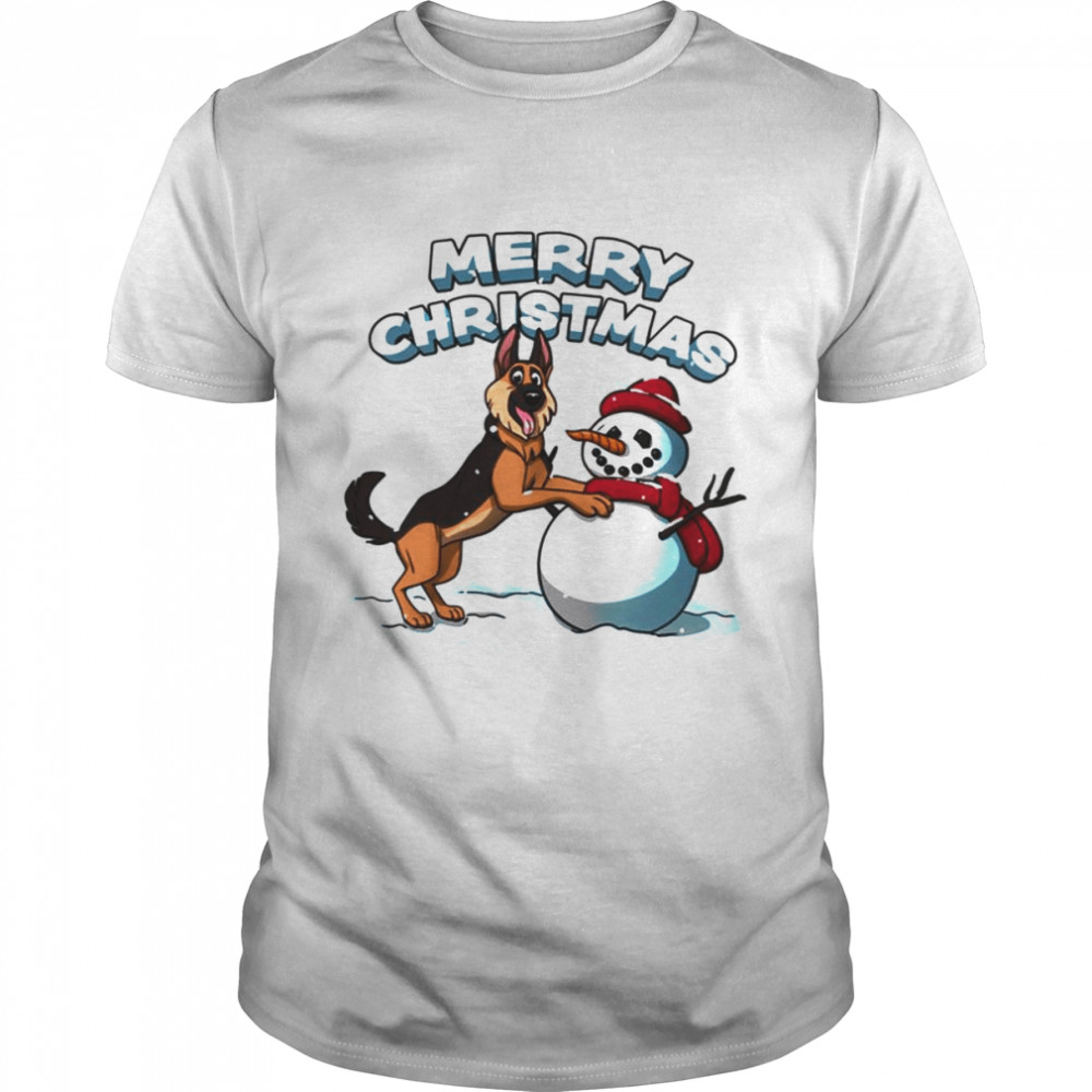 German Shepherd And Snowman Fitted Merry Christmas shirt Classic Men's T-shirt