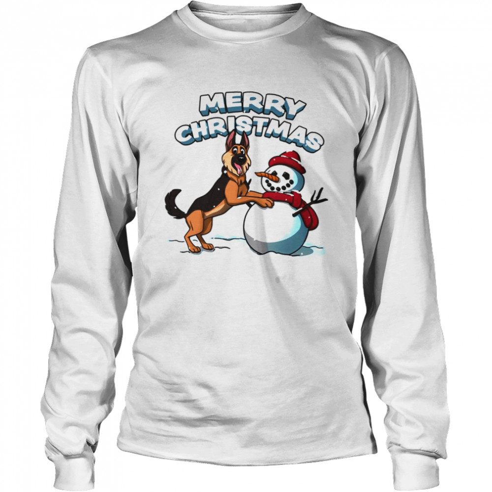 German Shepherd And Snowman Fitted Merry Christmas shirt Long Sleeved T-shirt