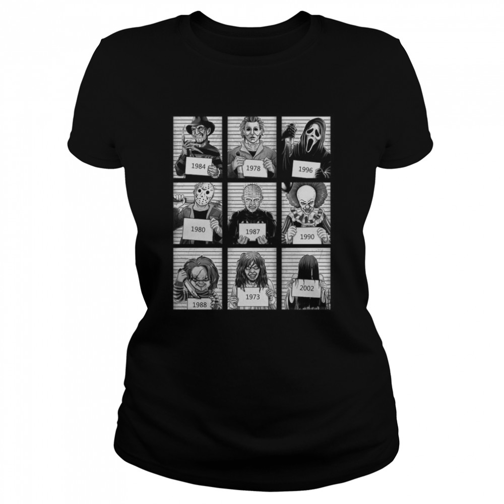 Halloween Movie Mug Shots T-Shirt 9 Halloween Movie Mug Shots T- Classic Women's T-shirt