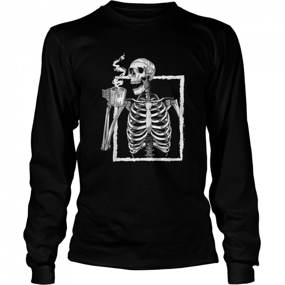 halloween skeleton coffee halloween bone coffee lover t long sleeved t shirt