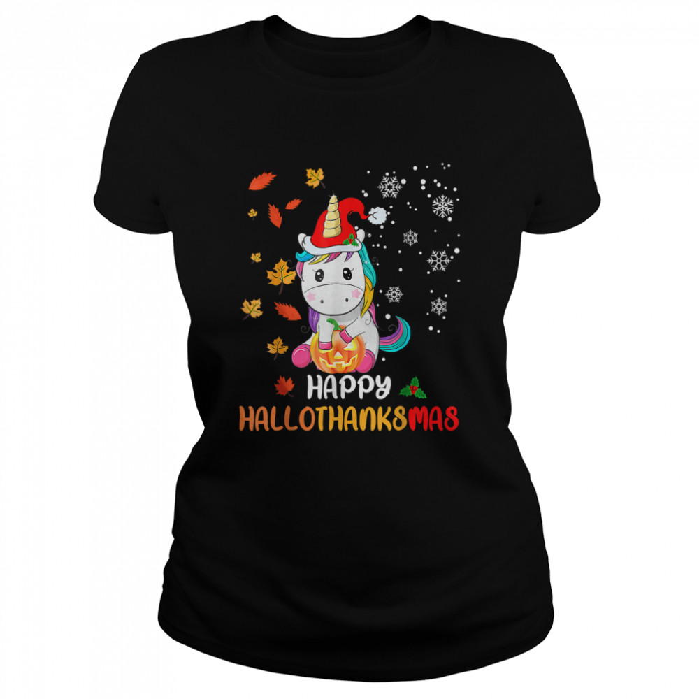 Halloween Thanksgiving Christmas HalloThanksMas Unicorn T- Classic Womens T-shirt