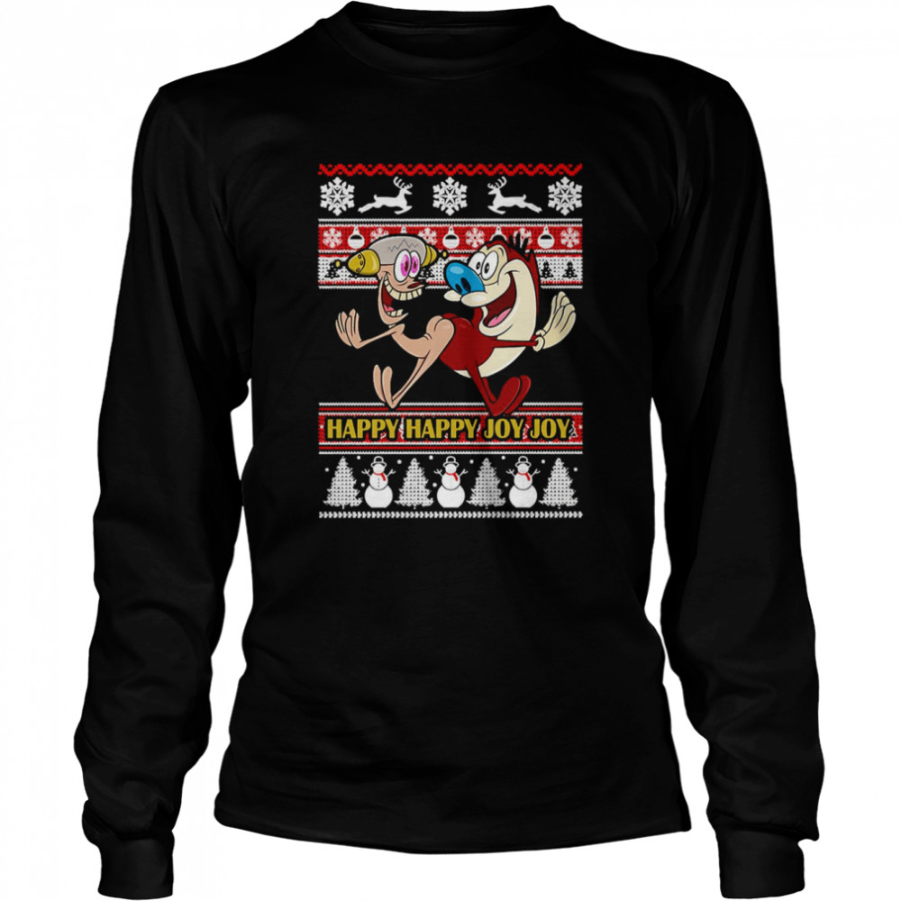 happy joy merry christmas ren and cat ren and stimpy 90s shirt long sleeved t shirt