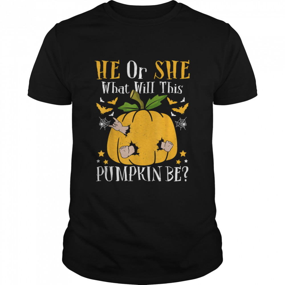 He or She What Will This Pumpkin Be Halloween Gender Reveal T- Classic Men's T-shirt