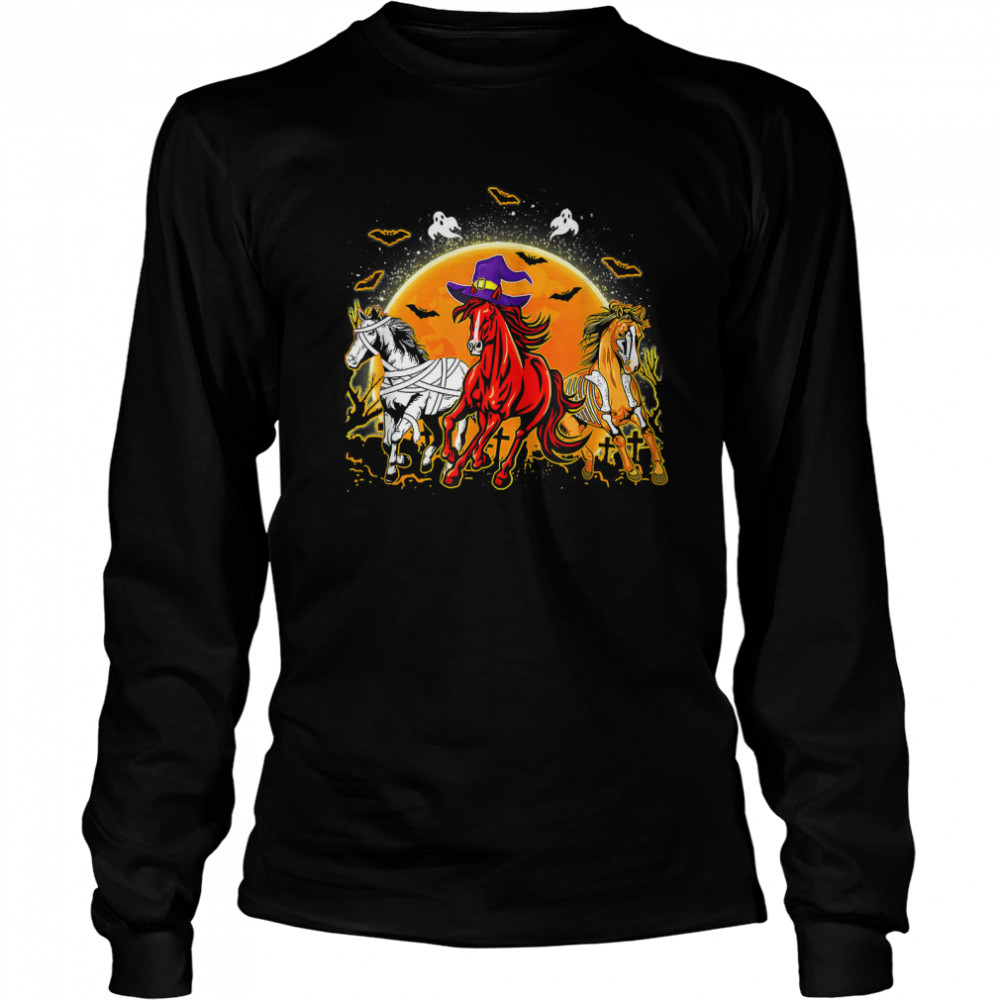 Horse Mummy Witch Pumpkin Halloween Horror For Horse Lovers T- Long Sleeved T-shirt