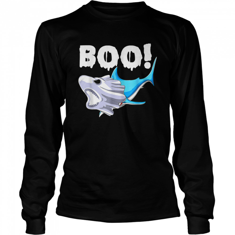 Kids Funny Shark Halloween Boo Spooky Ghost Costume Boys T- Long Sleeved T-shirt
