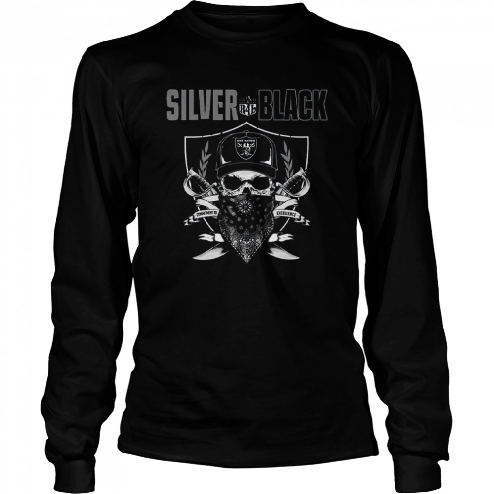 las vegas football skull silver and black shirt long sleeved t shirt