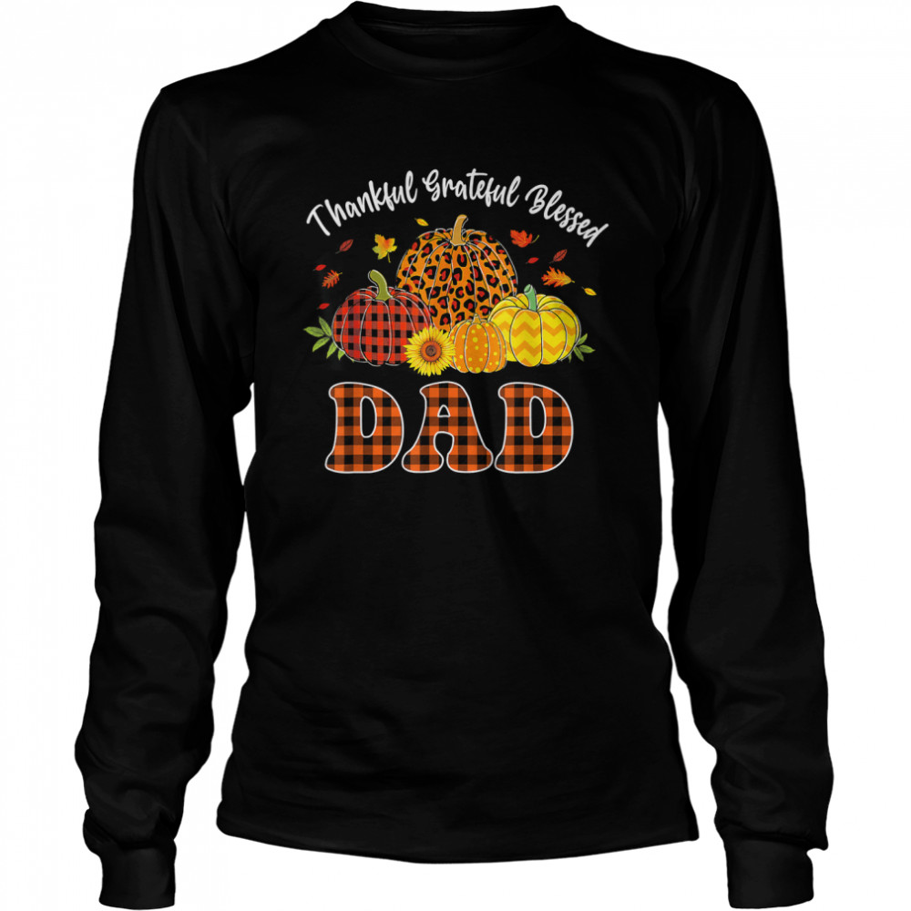 Mens Thankful Grateful Blessed Tshirt Pumpkin Leopard Plaid Dad T- Long Sleeved T-shirt