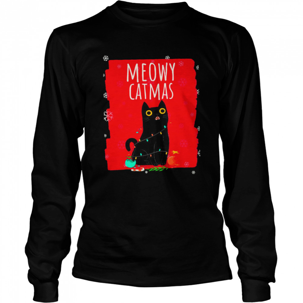 Meowy Catmas Christmas Christ Lights Funny Festive Cat shirt Long Sleeved T-shirt