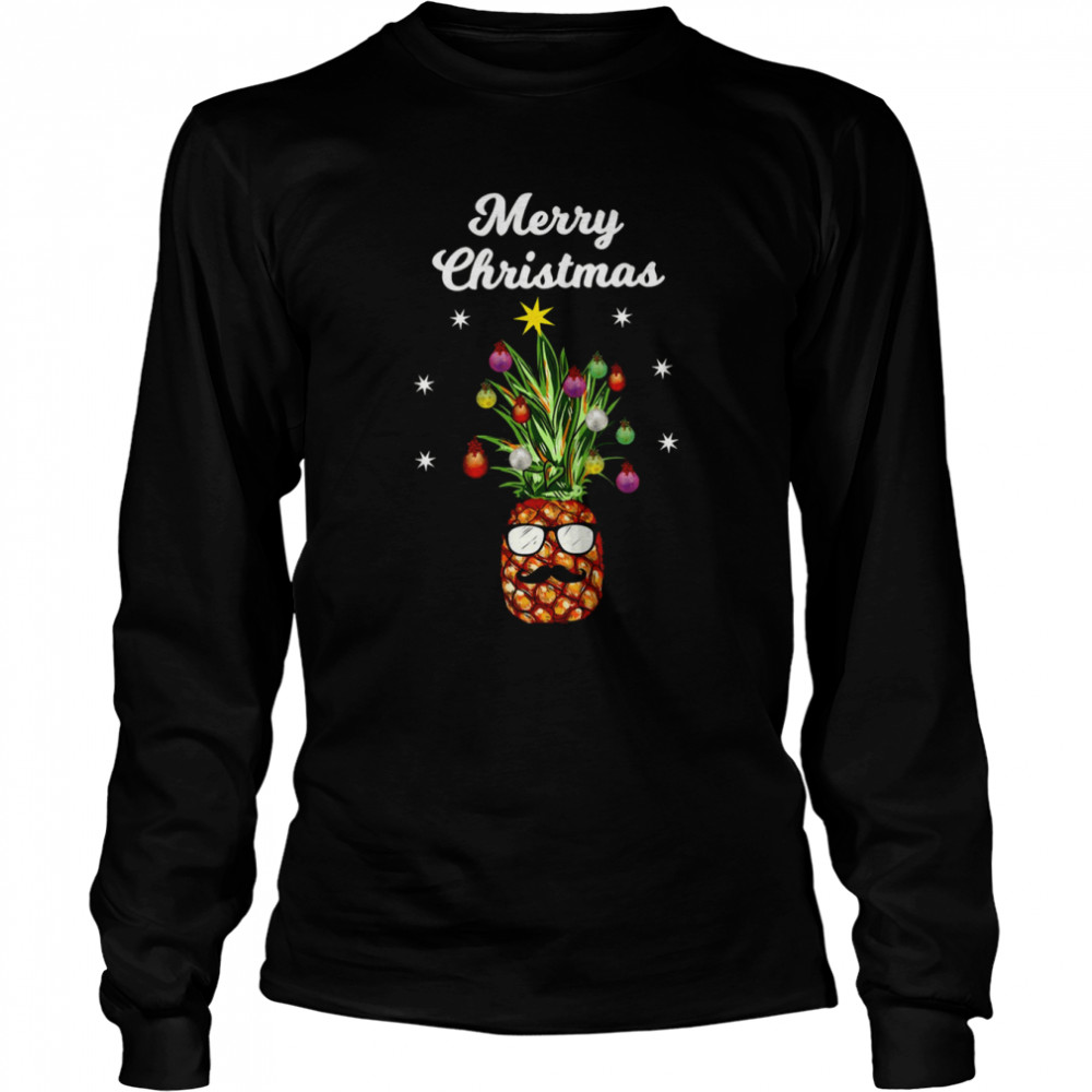 Pineapple Tree Merry Christmas Santa Claus Reindeer shirt Long Sleeved T-shirt