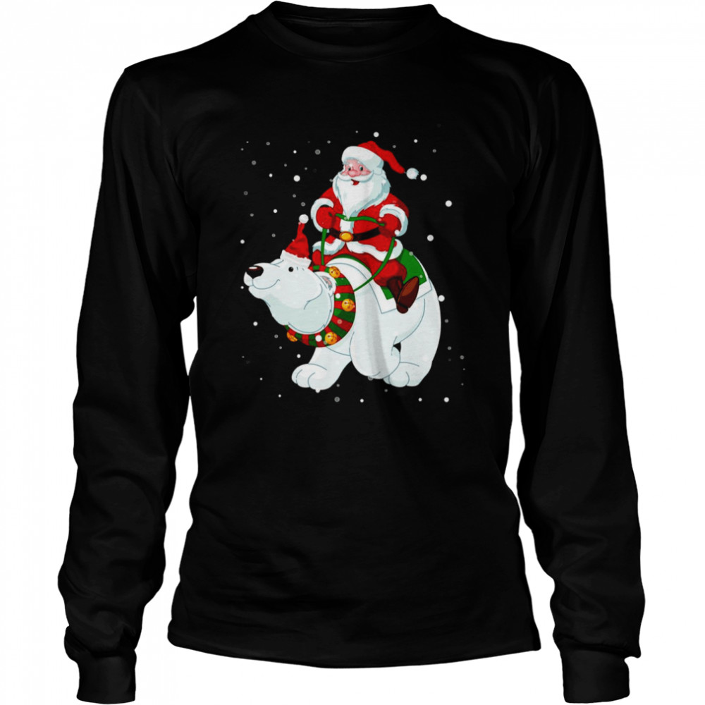 Riding Polar Bear Christmas Bear Santa shirt Long Sleeved T-shirt