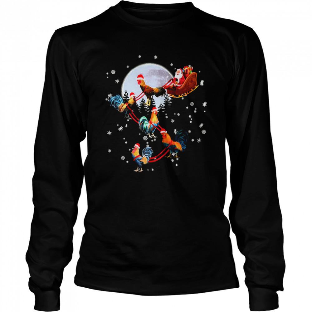 Rooster Sled Christmas Tl Graphic Xmas shirt Long Sleeved T-shirt
