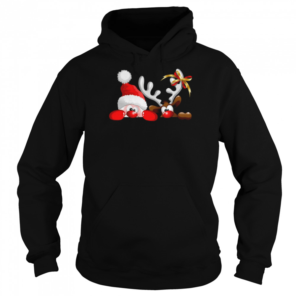 santa and reindeer cartoon funny christmas shirt unisex hoodie
