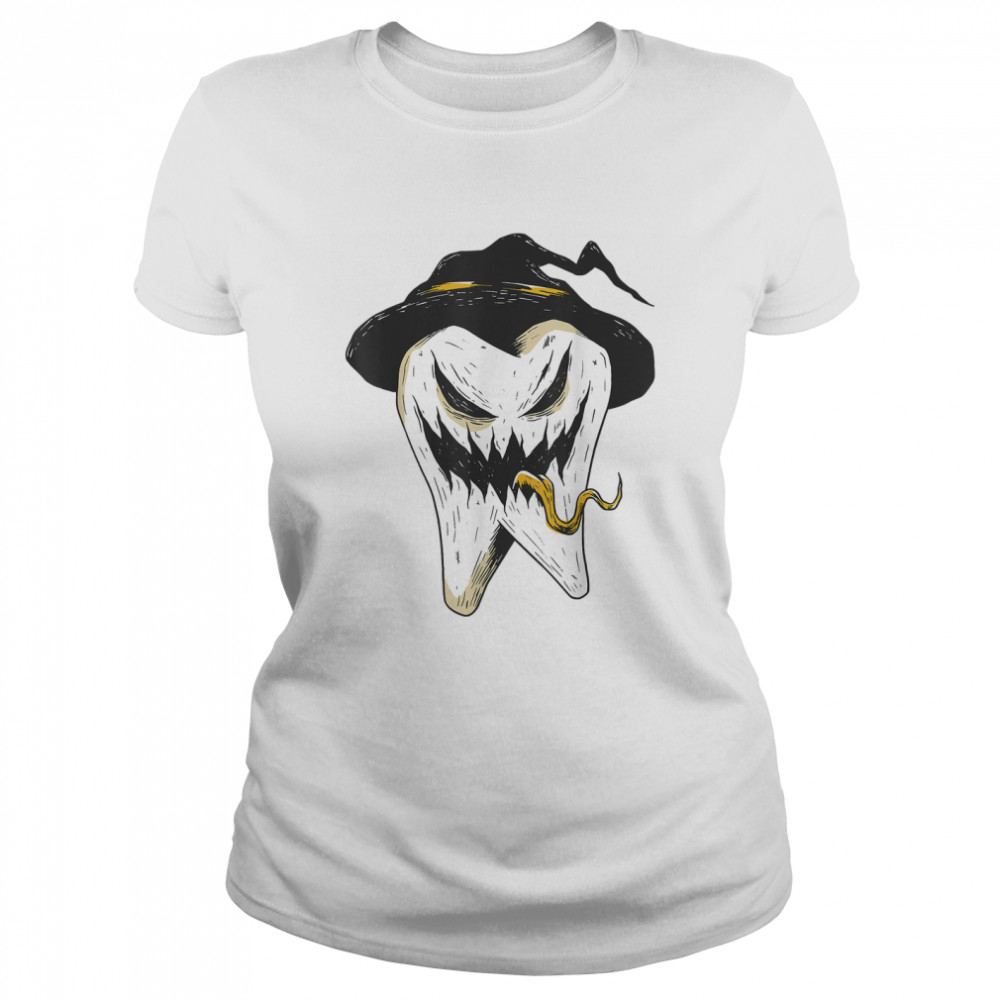 Scary Tooth Witch Hat I'm With The Witch Halloween 2022 T- Classic Women's T-shirt