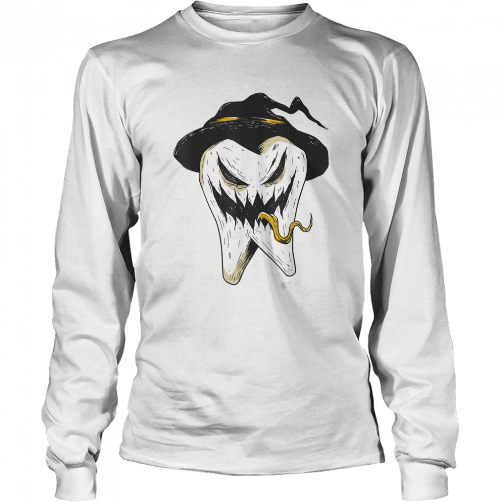 Scary Tooth Witch Hat I'm With The Witch Halloween 2022 T- Long Sleeved T-shirt