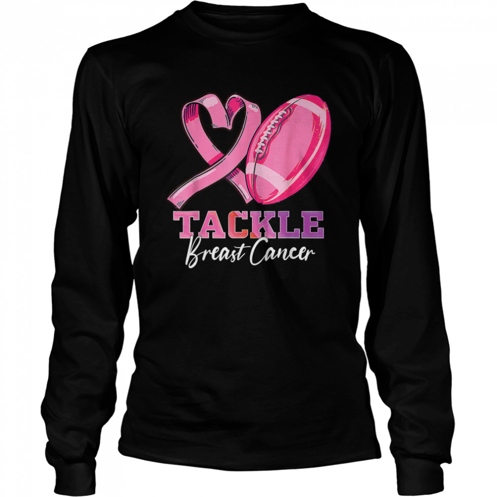 Tackle Breast Cancer Football Pink Halloween T- Long Sleeved T-shirt