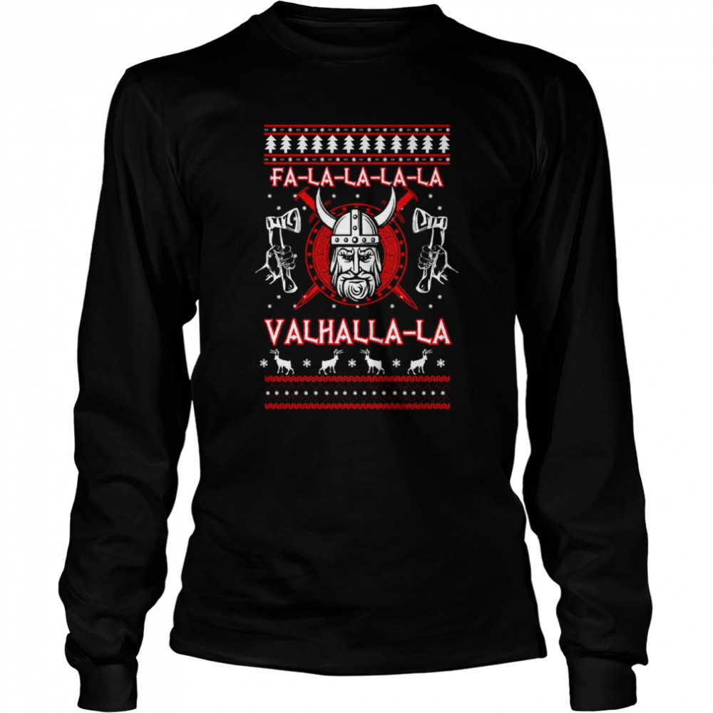 valhalla viking nordic christmas knit pattern shirt long sleeved t shirt