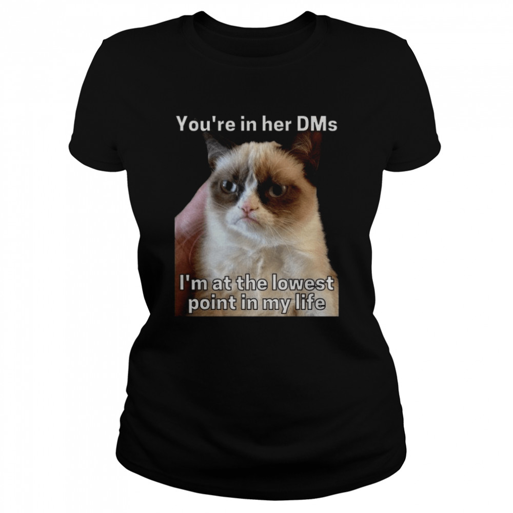 You’re In Her Dms I’m At The Lowest Point In My Life Cat Meme shirt Classic Womens T-shirt