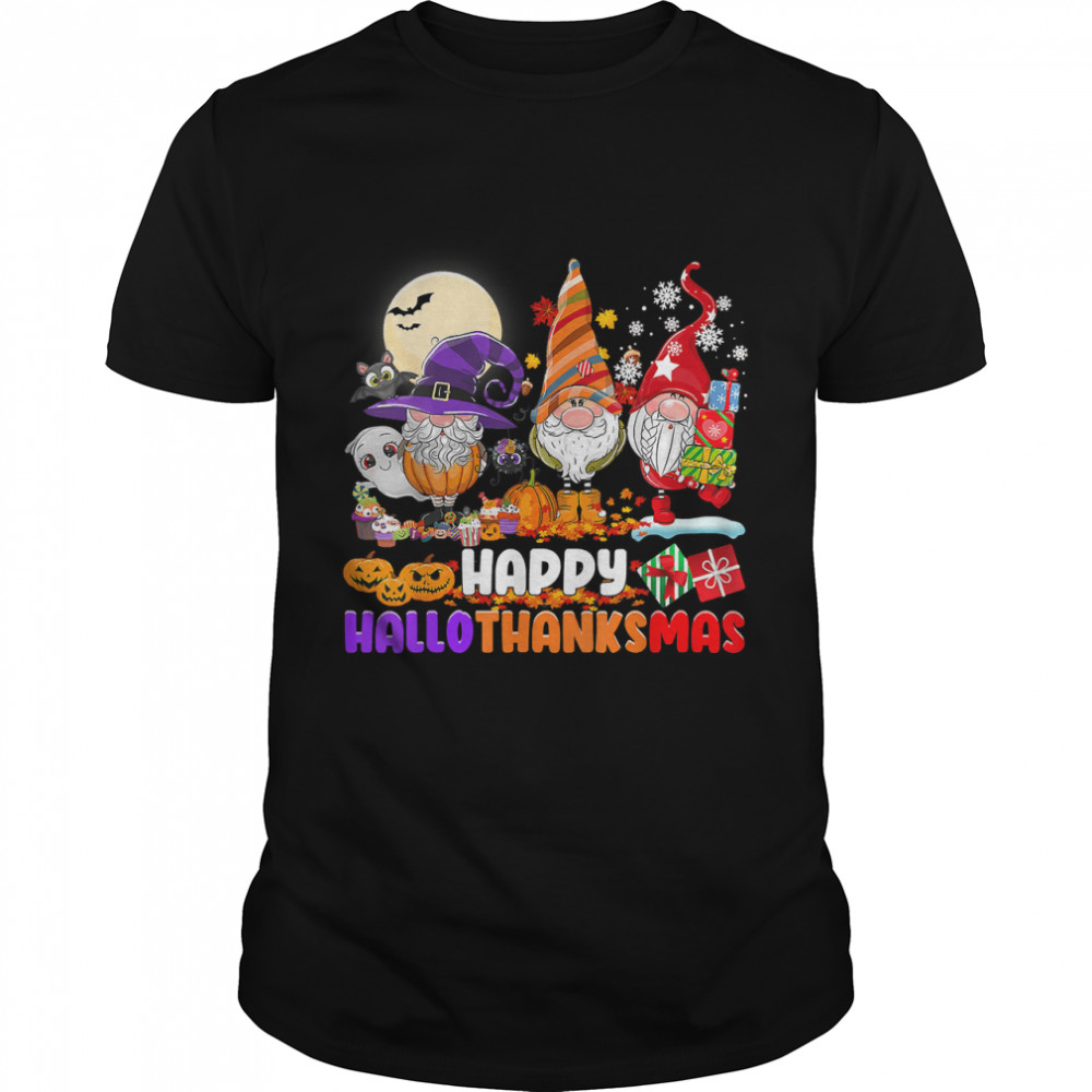 Halloween Thanksgiving Christmas Happy HalloThanksMas Gnomes T-Shirt