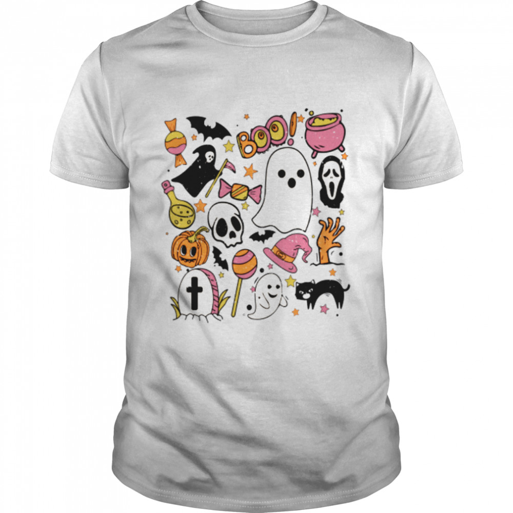 Spooky Boo Halloween Costume Retro Daisy Colorful Scary T-Shirt