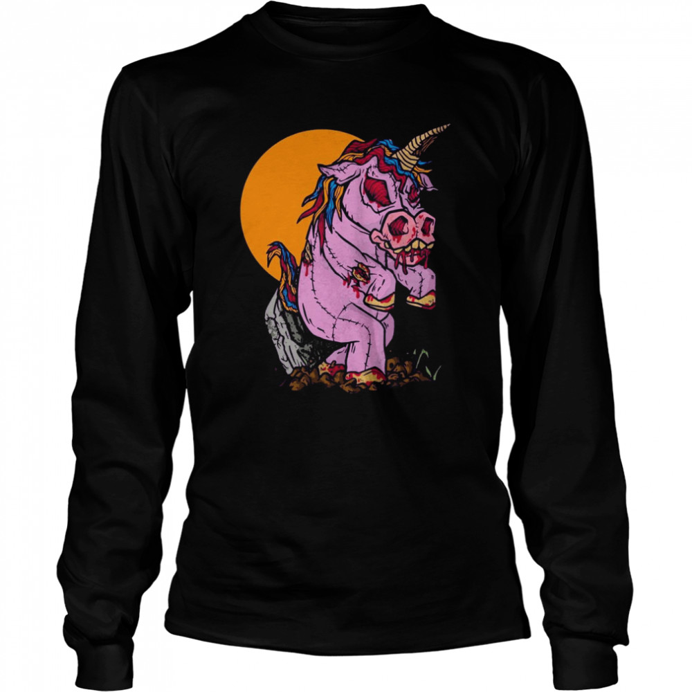 Zombie Unicorn Toy Full Moon Spooky Halloween  Long Sleeved T-shirt