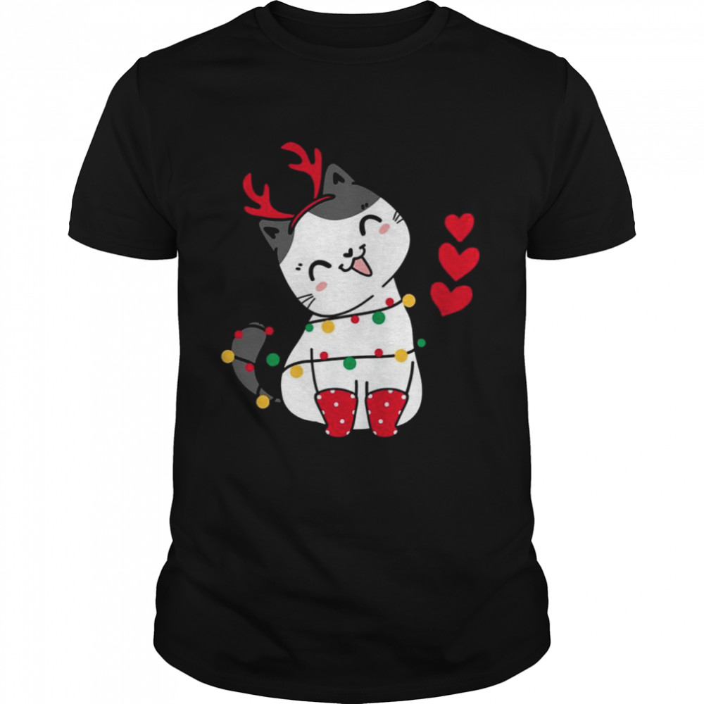 Chibi Cat Wearing Reindeer Antlers Merry Catmas shirt Classic Men's T-shirt