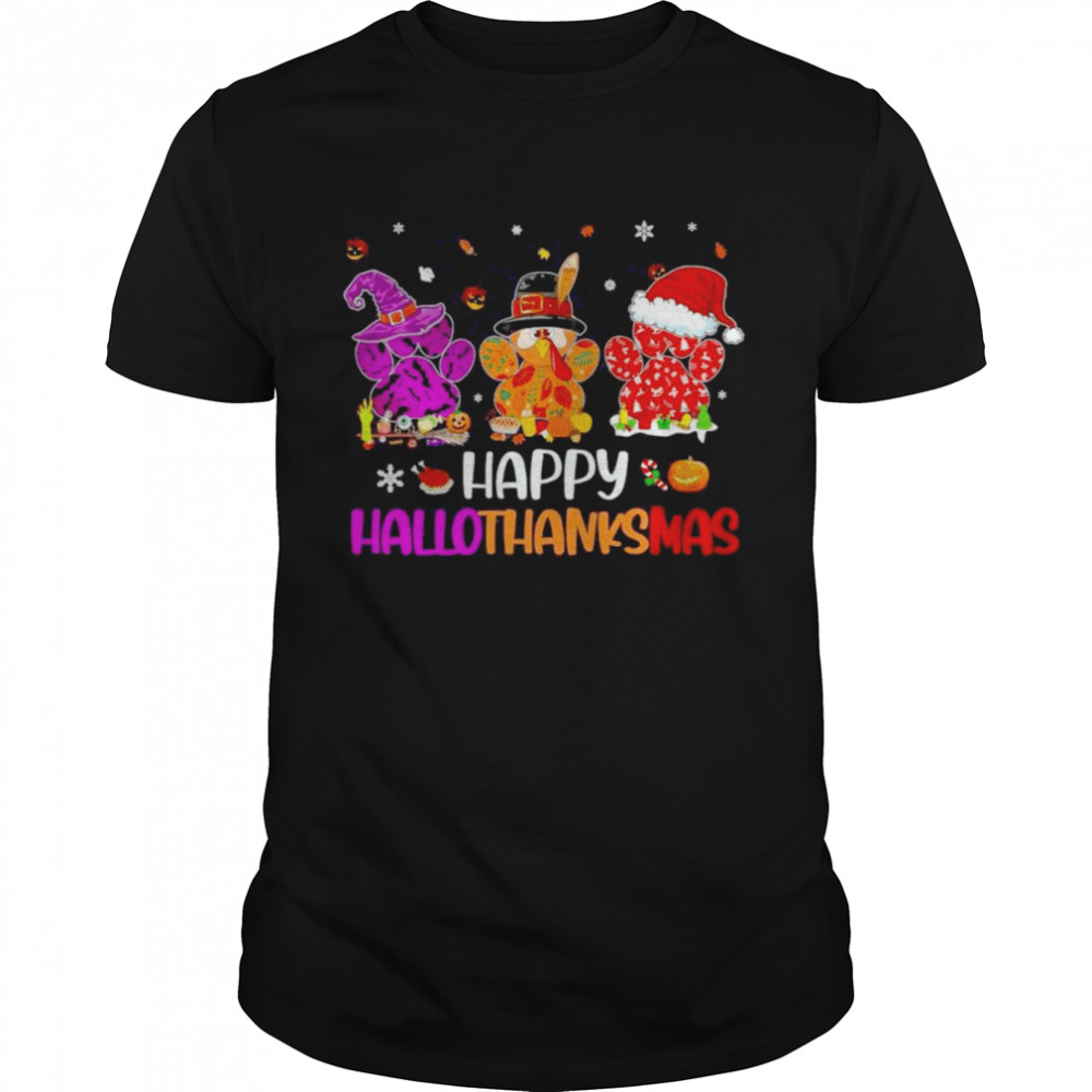 Paw Prints Happy HalloThanksMas Halloween Thanksgiving Christmas Dog Happy Halloween 2022 T-Shirt