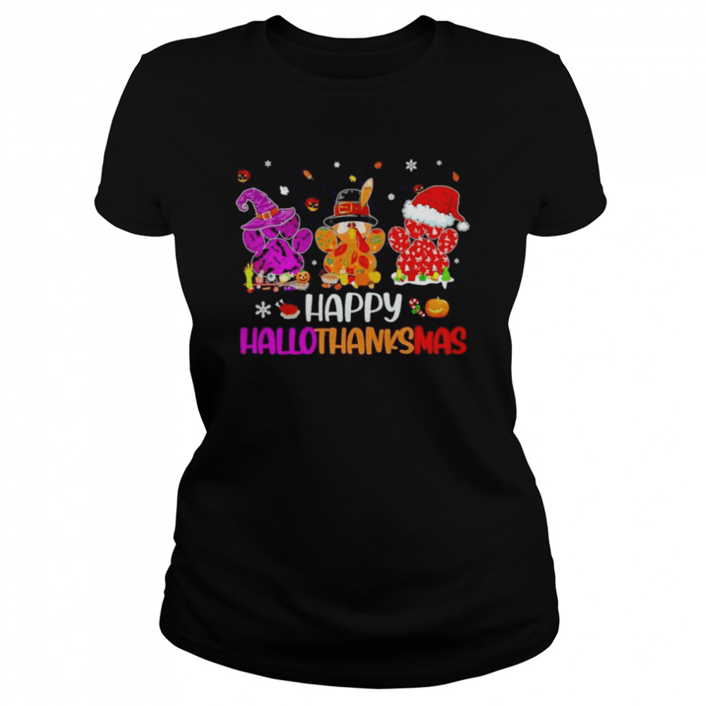 Paw Prints Happy HalloThanksMas Halloween Thanksgiving Christmas Dog Happy Halloween 2022 T- Classic Women's T-shirt