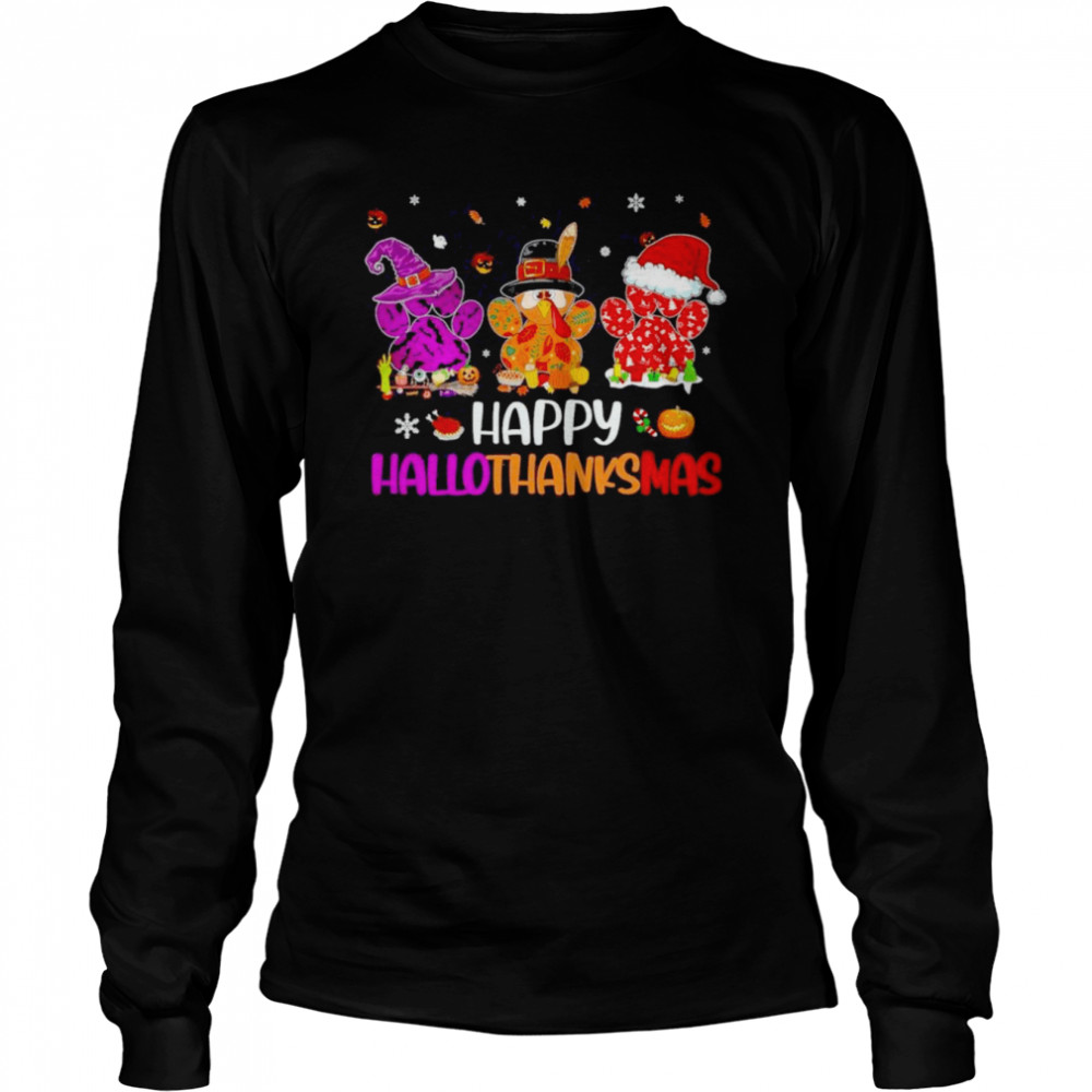 Paw Prints Happy HalloThanksMas Halloween Thanksgiving Christmas Dog Happy Halloween 2022 T- Long Sleeved T-shirt