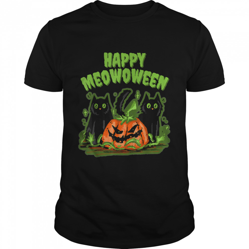 Happy Meowoween Halloween Costume Black Cats and Pumpkin T- Classic Men's T-shirt