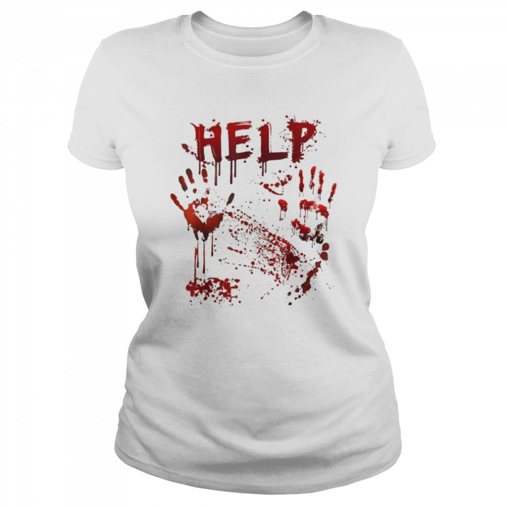Halloween Party Funny Help Bloody Handprint T- Classic Women's T-shirt