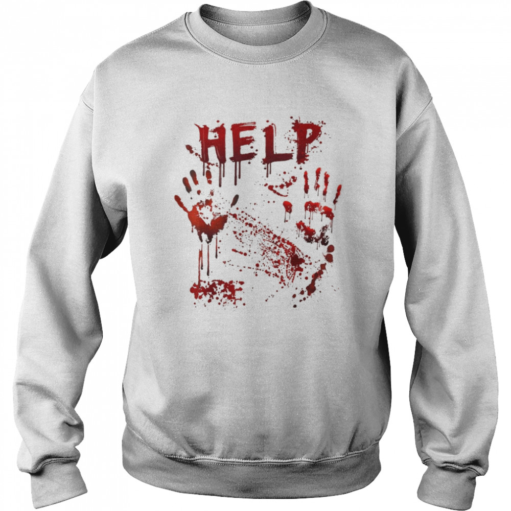 Halloween Party Funny Help Bloody Handprint T- Unisex Sweatshirt