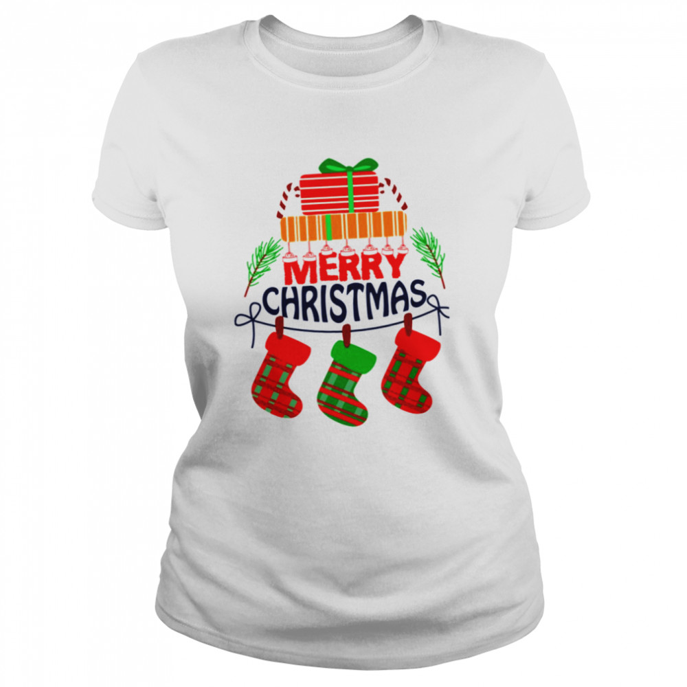 Hanging Socks Merry Christmas shirt Classic Women's T-shirt