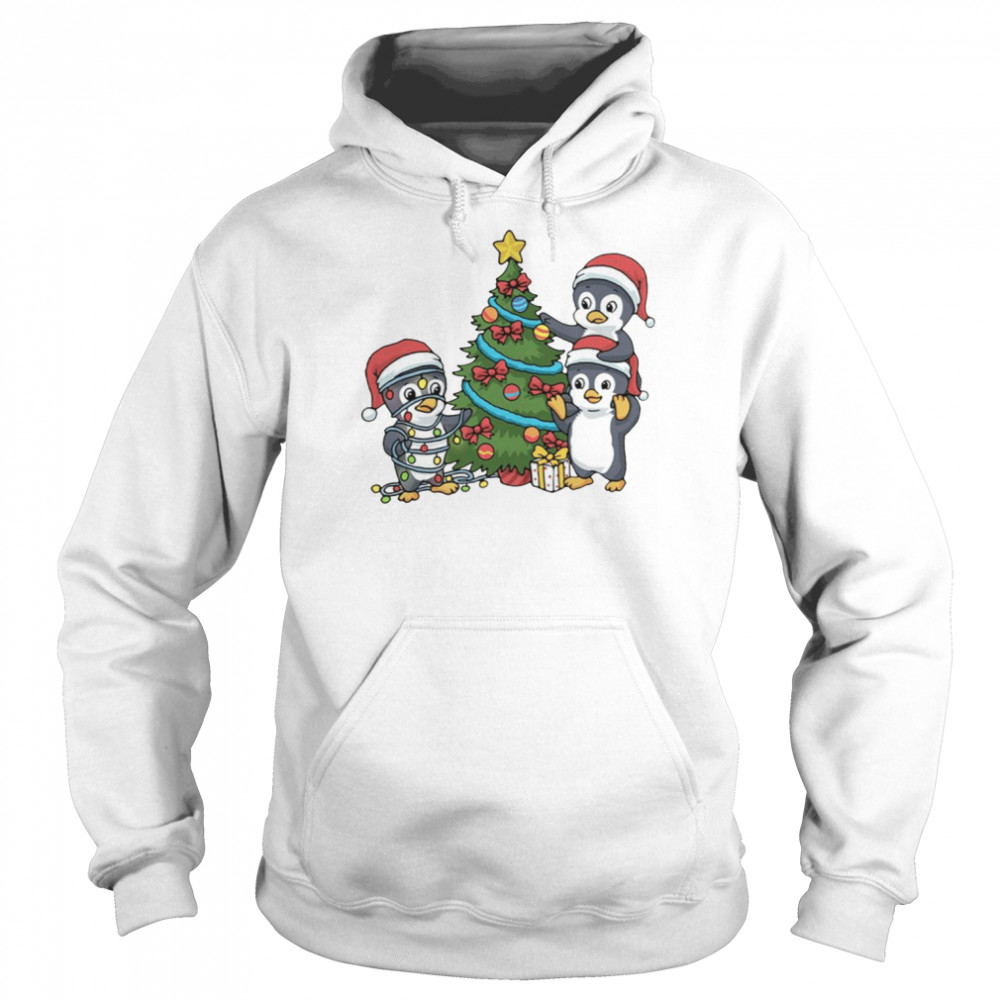 Penguin Decorating Christmas Tree Presents Penguin shirt Unisex Hoodie