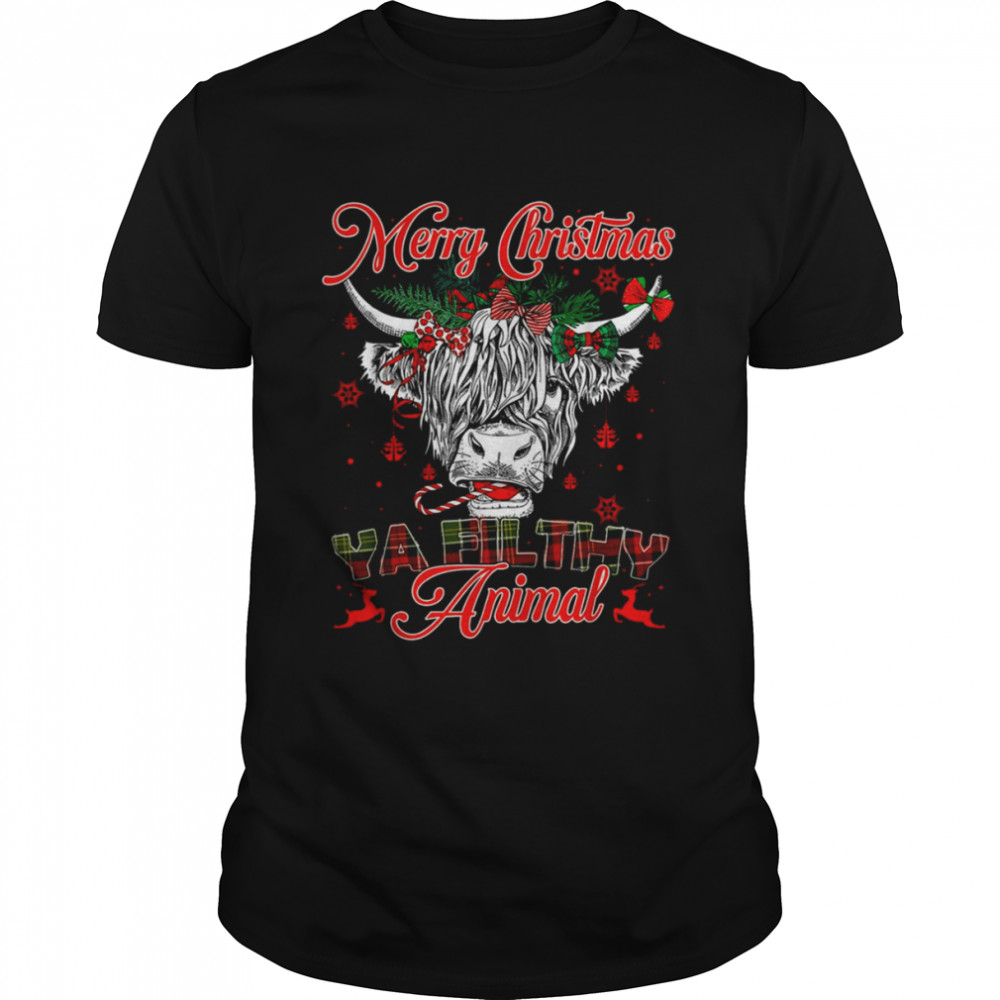 Merry Christmas Animal Highland Cow Heifer shirt