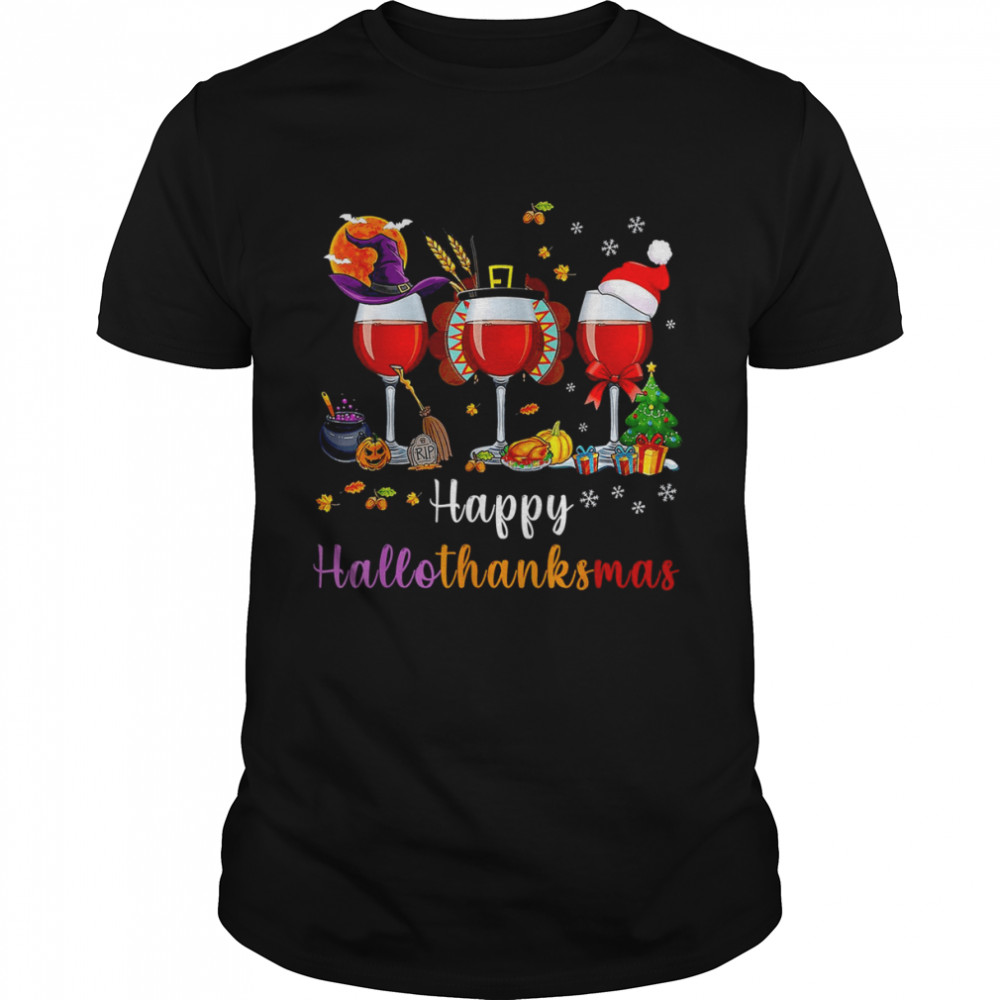 Happy Hallothanksmas Halloween Christmas Family Thanksgiving T-Shirt