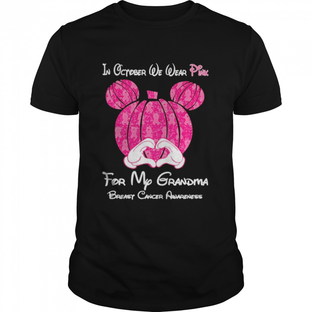 Mickey mouse Pumpkin in october we wear Pink for my Grandma breast cancer awareness shirt Classic Men's T-shirt