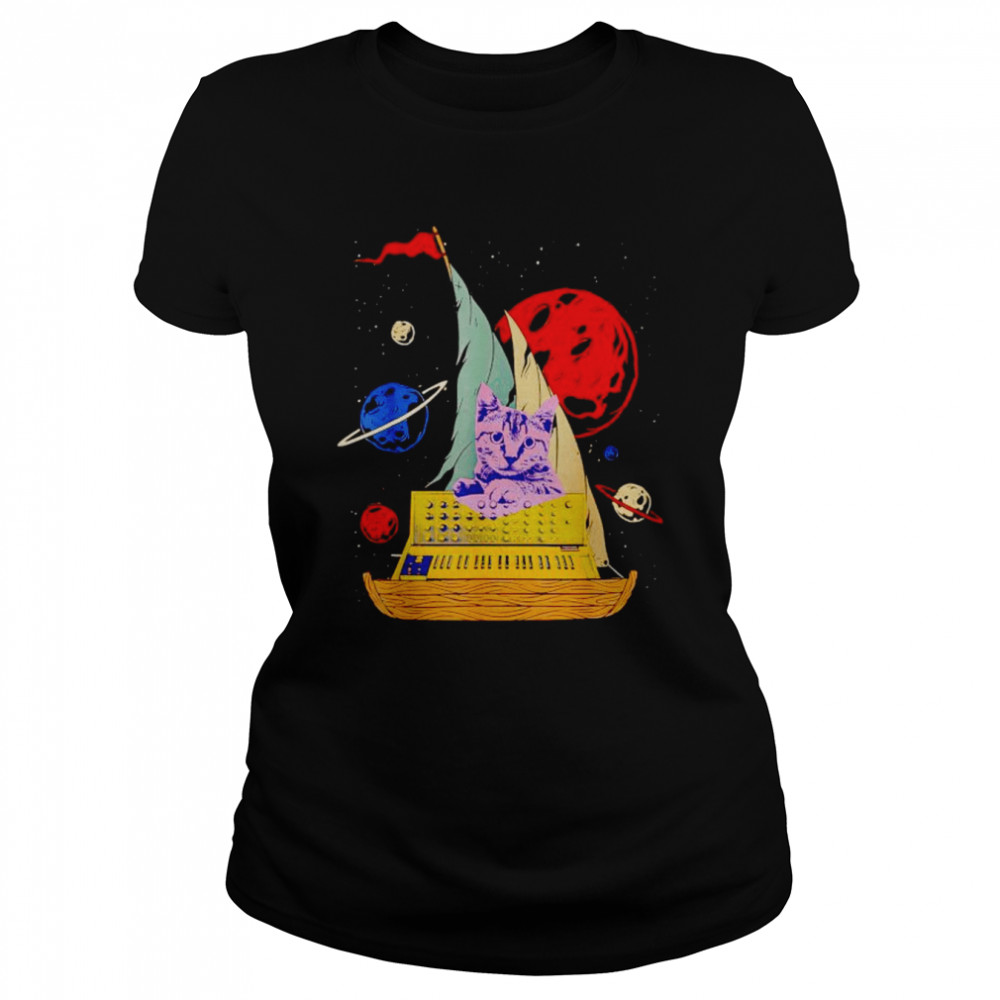 Cat on synthesizer in space shirt Classic Women's T-shirt