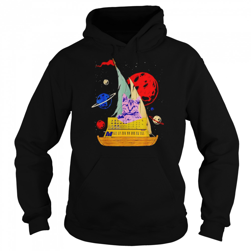 Cat on synthesizer in space shirt Unisex Hoodie