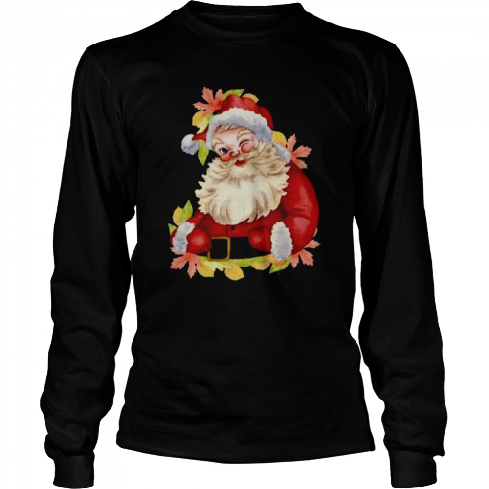 Christmas Cute Gift for Women Winking Funny Santa Fall shirt Long Sleeved T-shirt