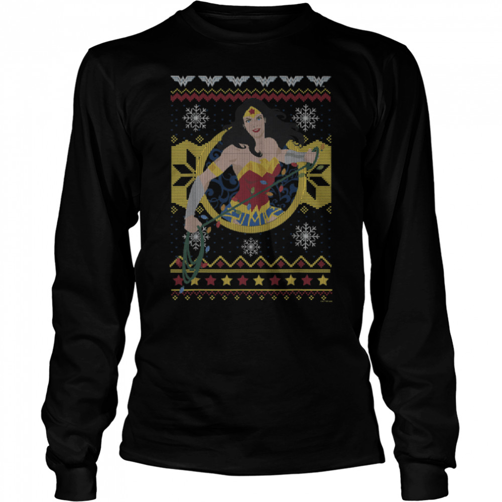 DC Comics Christmas Wonder Woman Ugly Sweater T- B0BCDP7LG7 Long Sleeved T-shirt